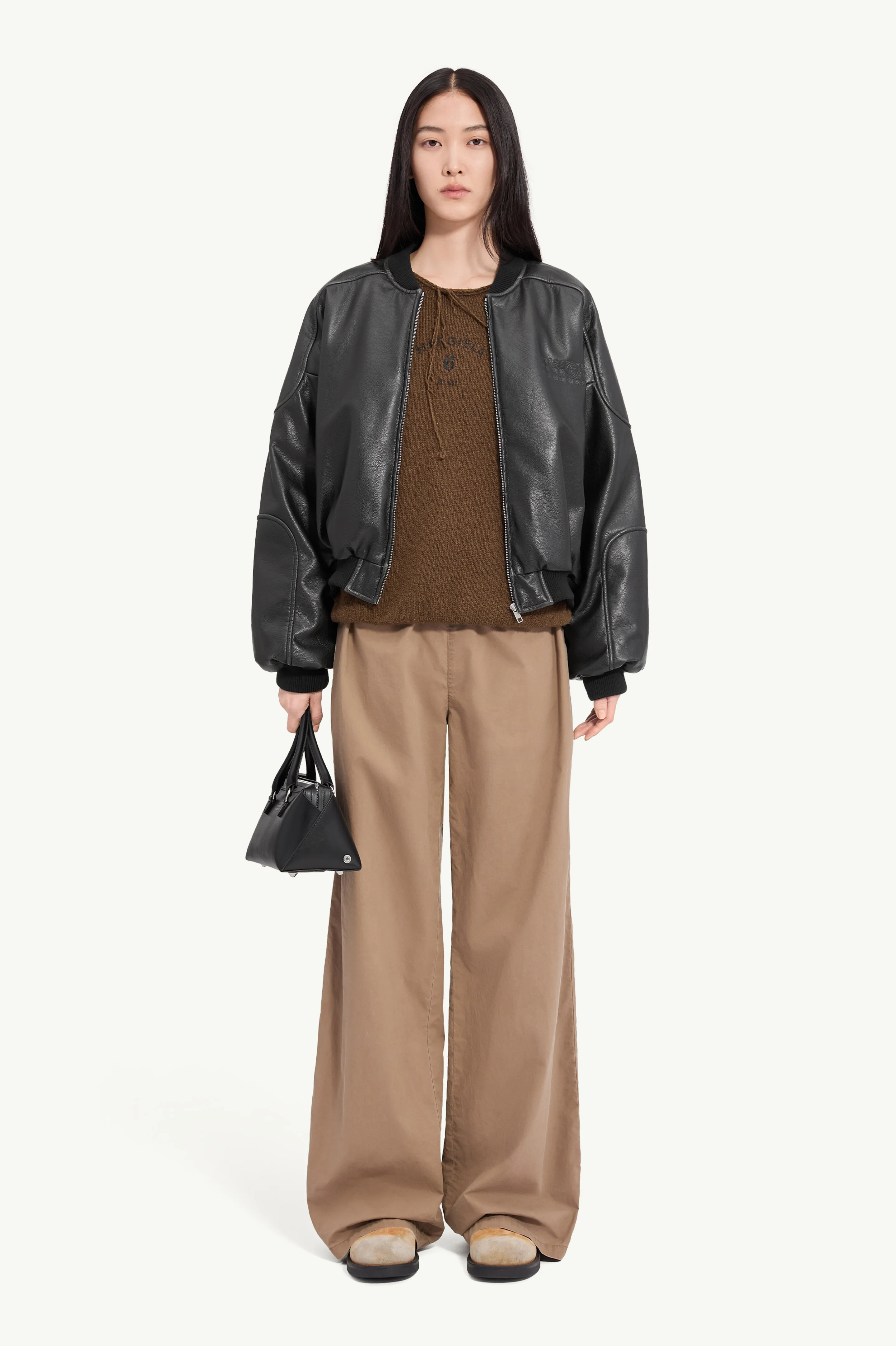 Faux leather jacket with rib-knit trim - 1