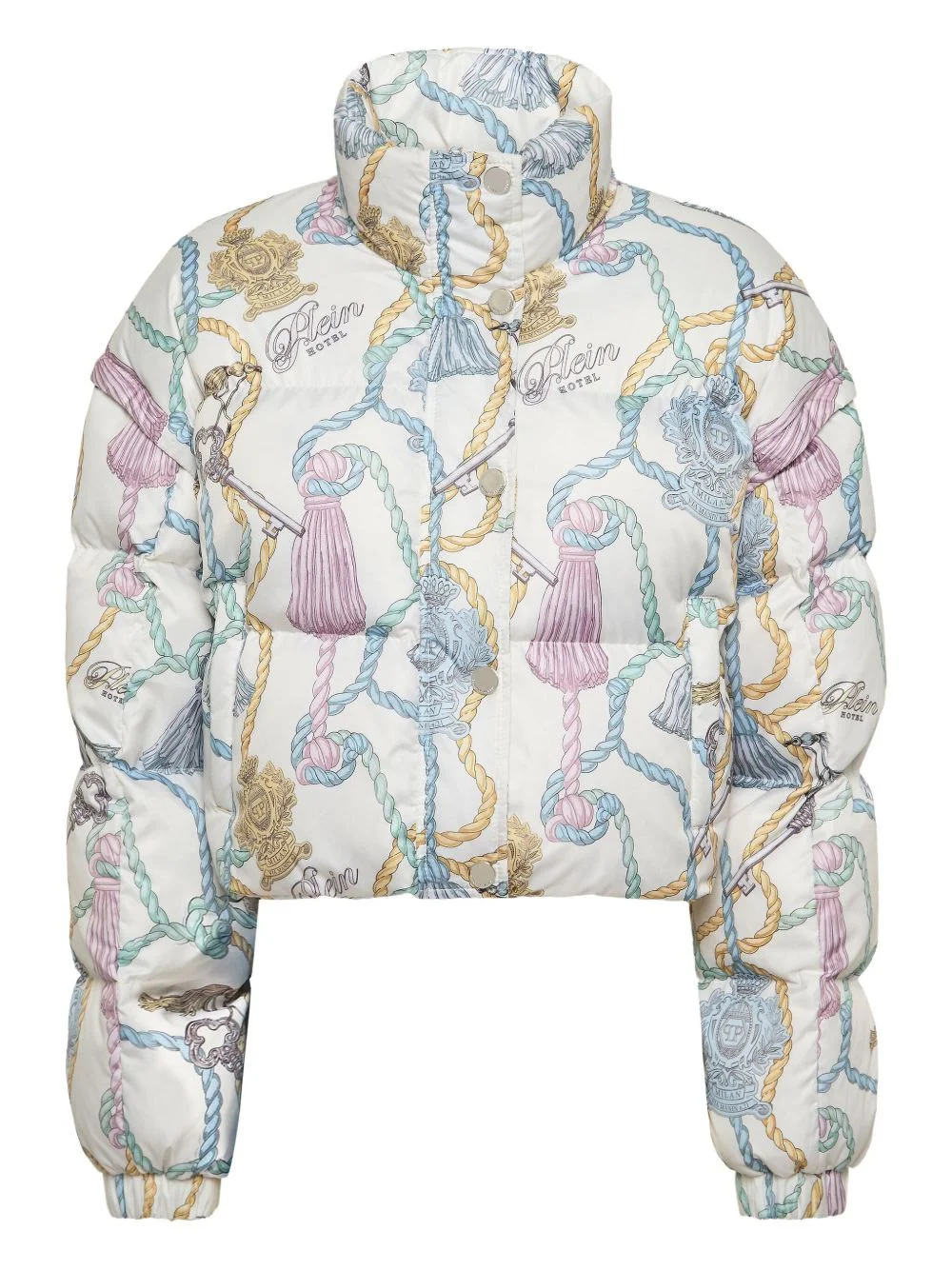tassel-key print puffer jacket - 1