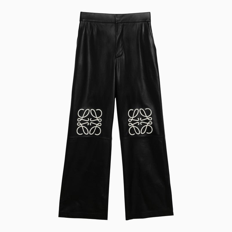 Loewe Black Leather Baggy Trousers With Logo Women - 1