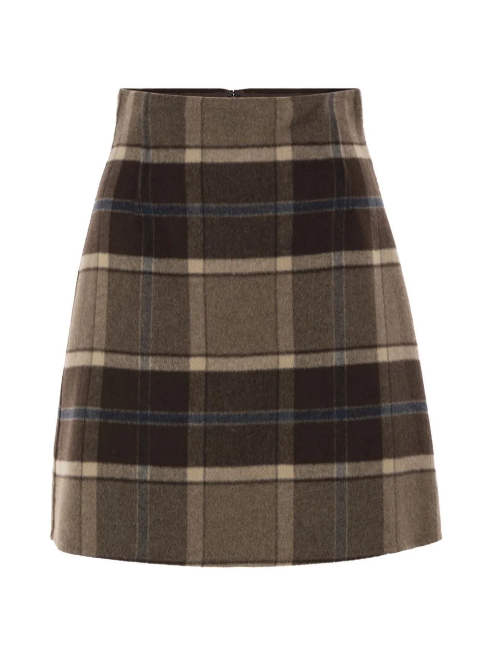 short checked wool skirt - brown - 1