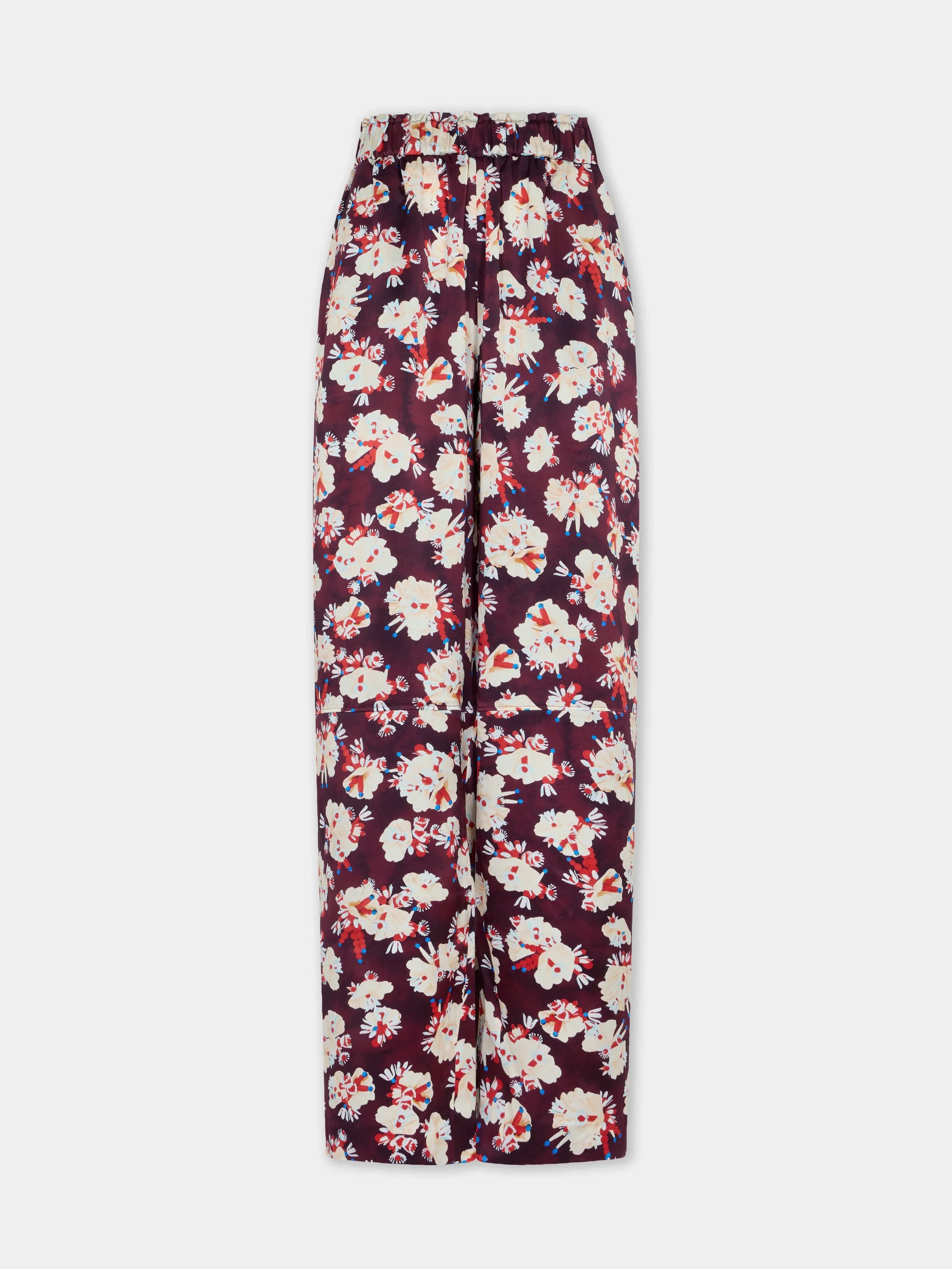 MAGENTA FLORAL PATTERNED STRAIGHT TROUSERS IN SATIN SILK - 1