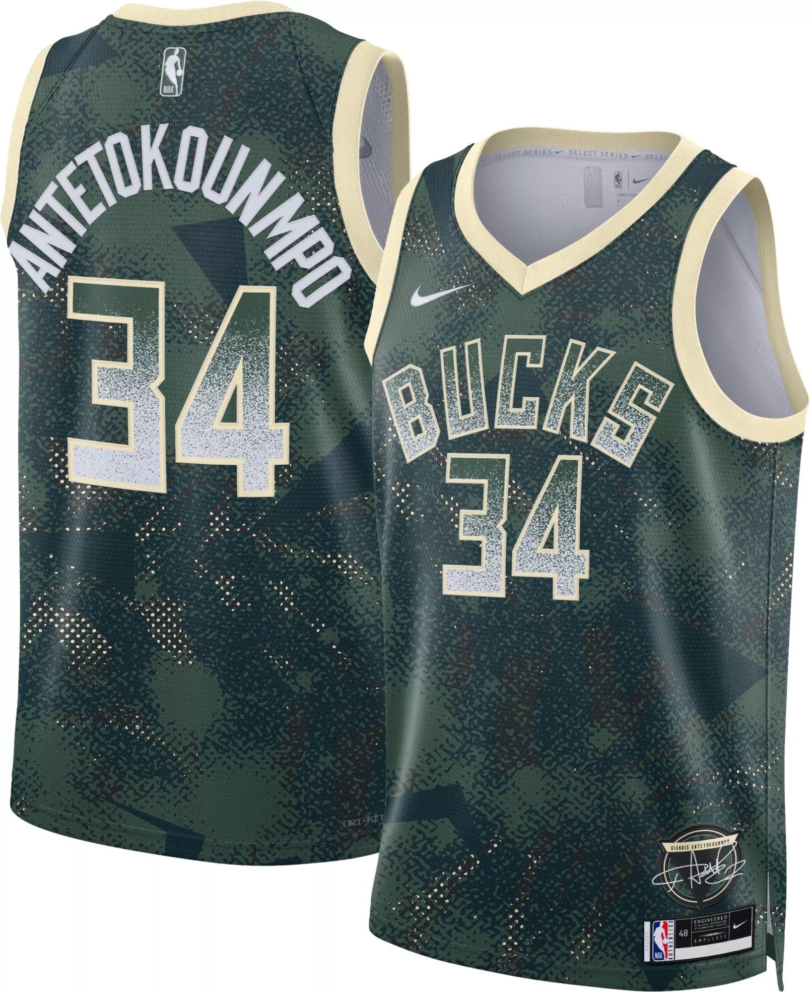 Nike Adult 2024-25 Select Series Milwaukee Bucks Giannis Antetokounmpo #34 Green Replica Jersey - 1