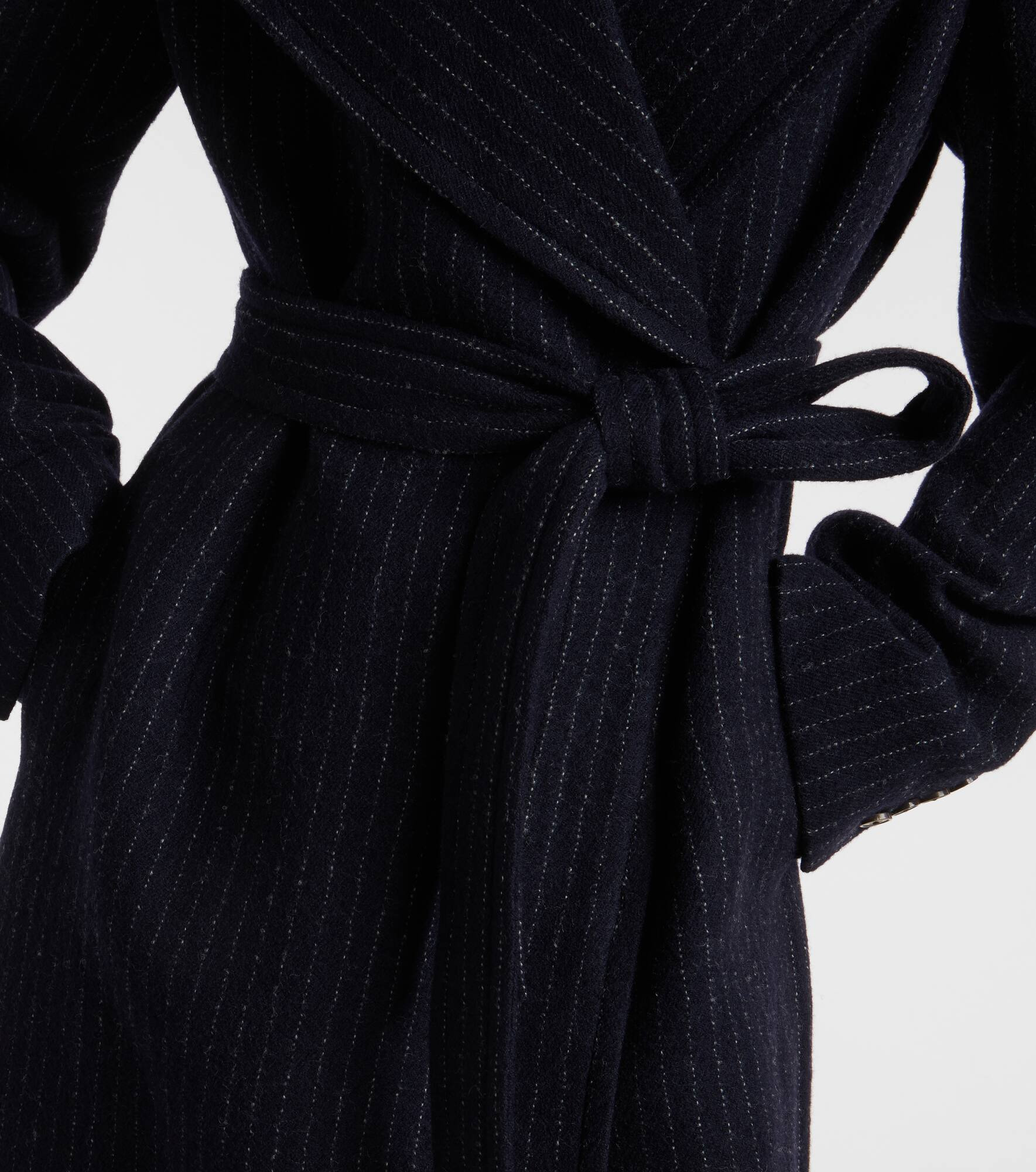 Belted pinstriped wool coat - 5