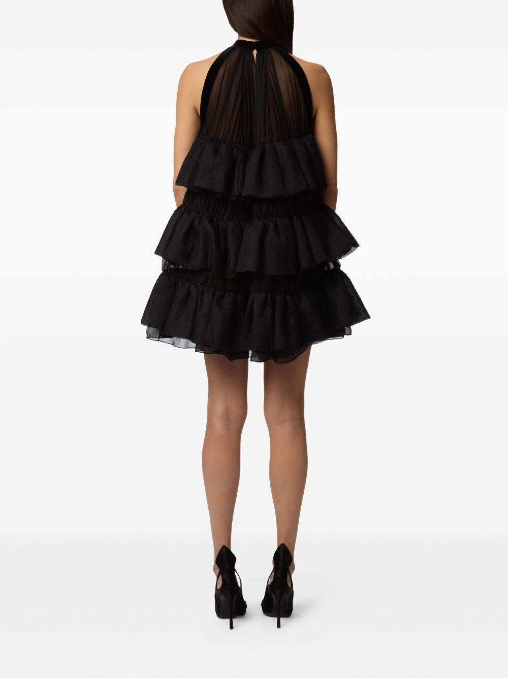halterneck tiered mini dress - 4