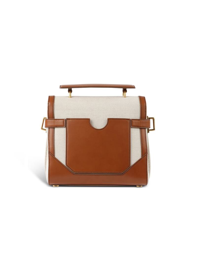 Ecru canvas B-Buzz 23 bag with brown leather panels 3