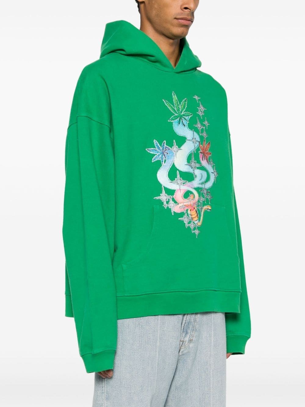 leaf-print cotton hoodie - 3