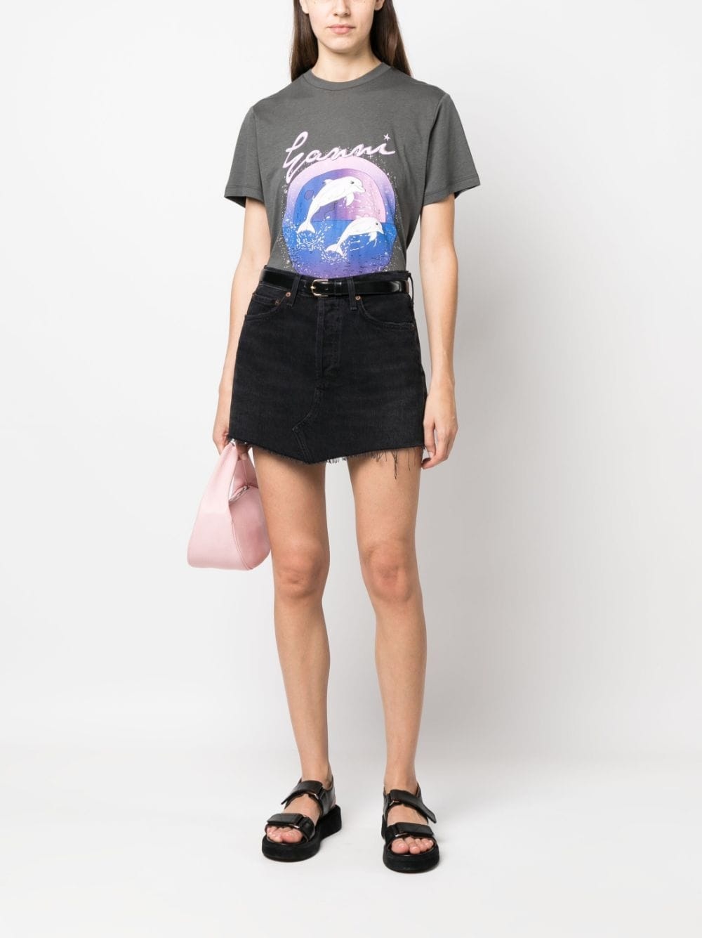 raw-cut hem denim skirt - 2