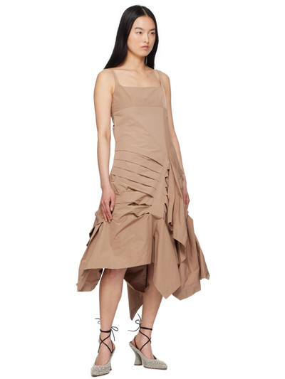 Dries Van Noten Beige Asymmetrical Midi Dress outlook