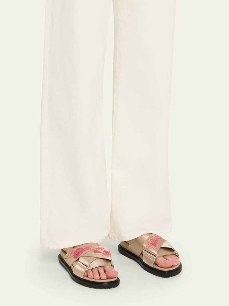 Marni Fussbett Floral Embroidered Satin Crisscross Sandals outlook