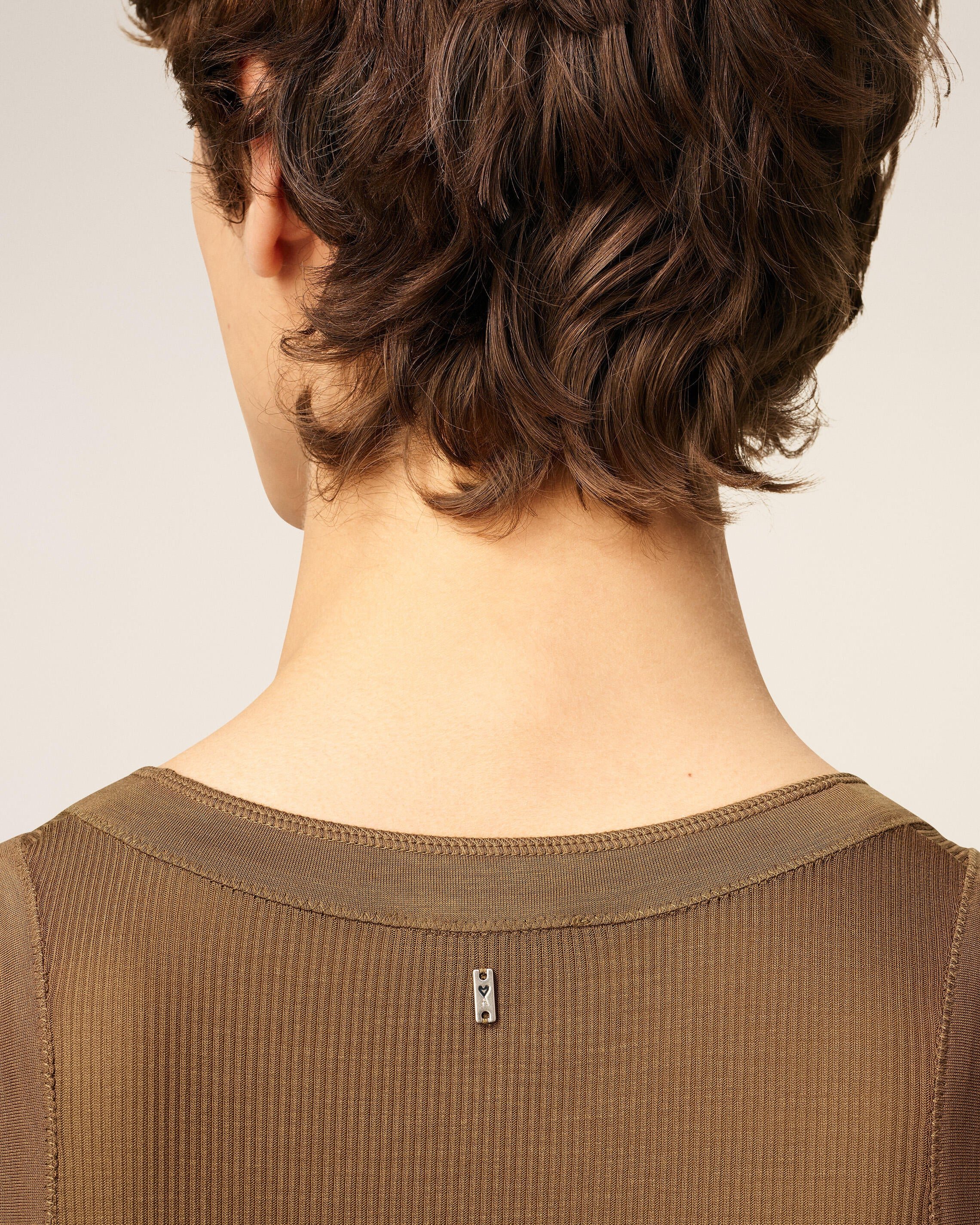 BROWN JERSEY BUTTONED PLACKET TANKTOP - 4