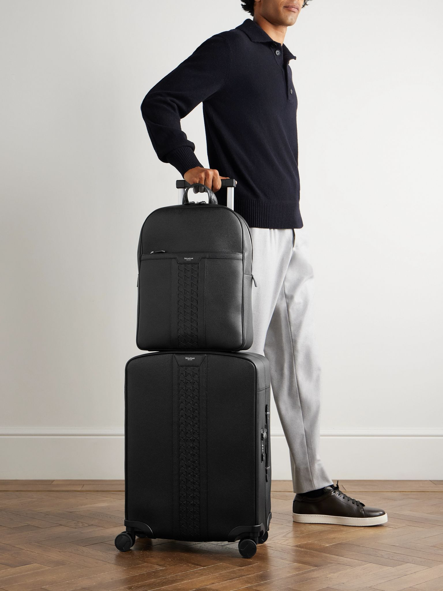 Full-Grain Leather Backpack Black - 6