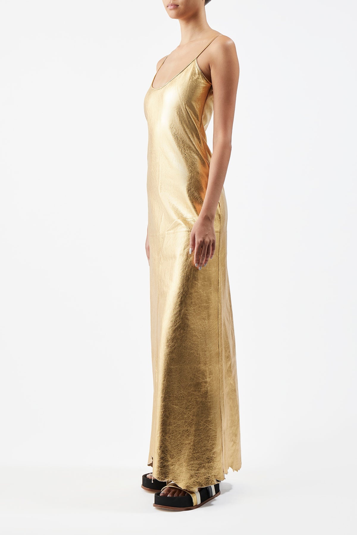 Teles Slip Dress in Gold Leather - 4