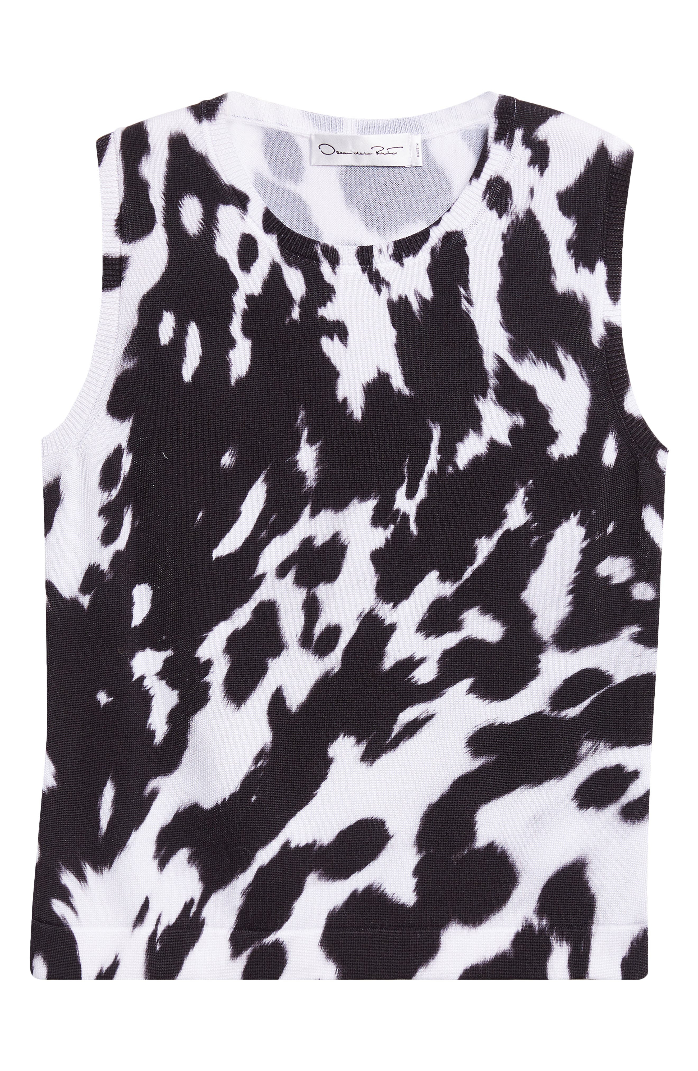 Oscar de la Renta Cow Print Cotton Blend Shell in Black/Ivory at Nordstrom - 5