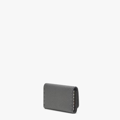 FENDI Tri-fold pouch with internal key ring. Press-stud fastening. Made of gray Roman leather. Branded wit outlook
