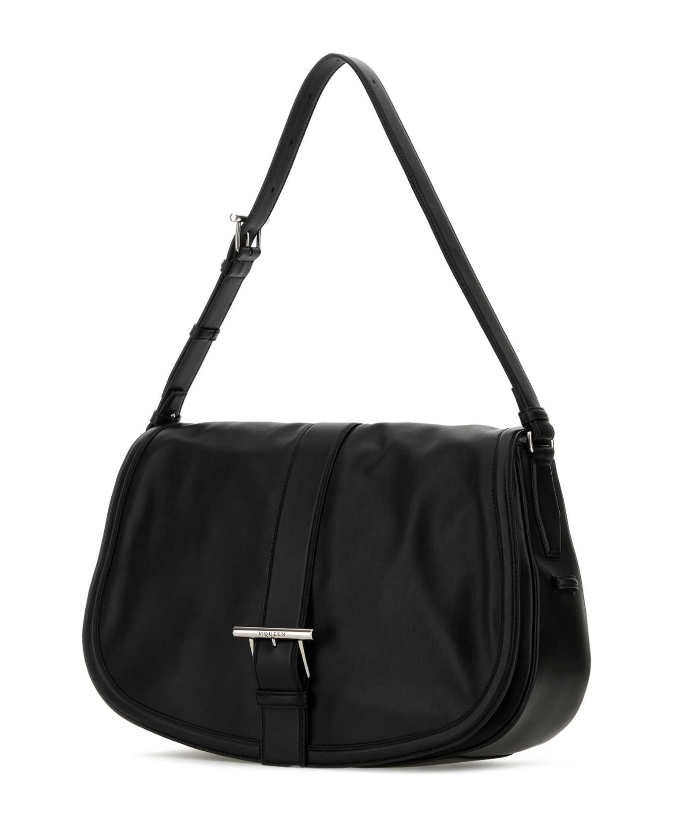 Black Leather Maxi Satchel Shoulder Bag - 2