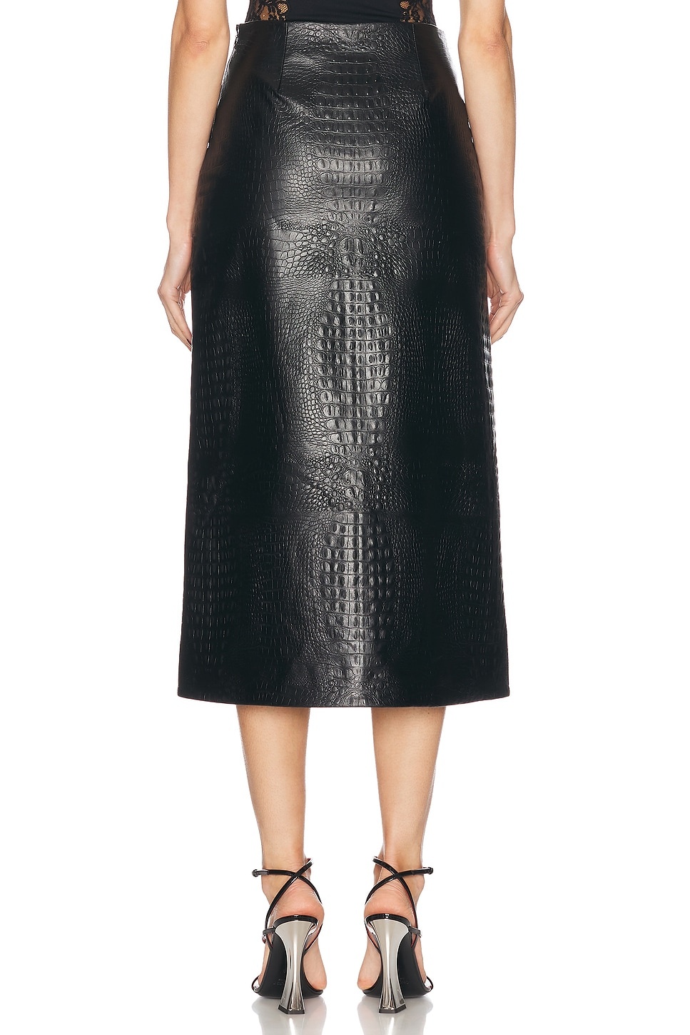 Croc Faux Leather Slit Midi Skirt - 4