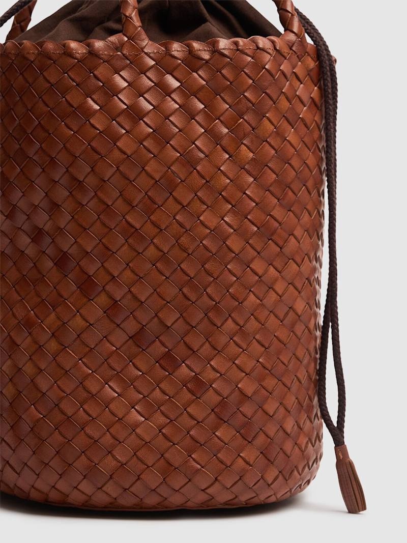 Hand braided leather straps basket bag - 5