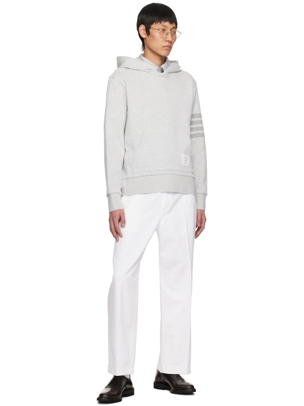 Gray Double Face Knit 4-Bar Hoodie - 4