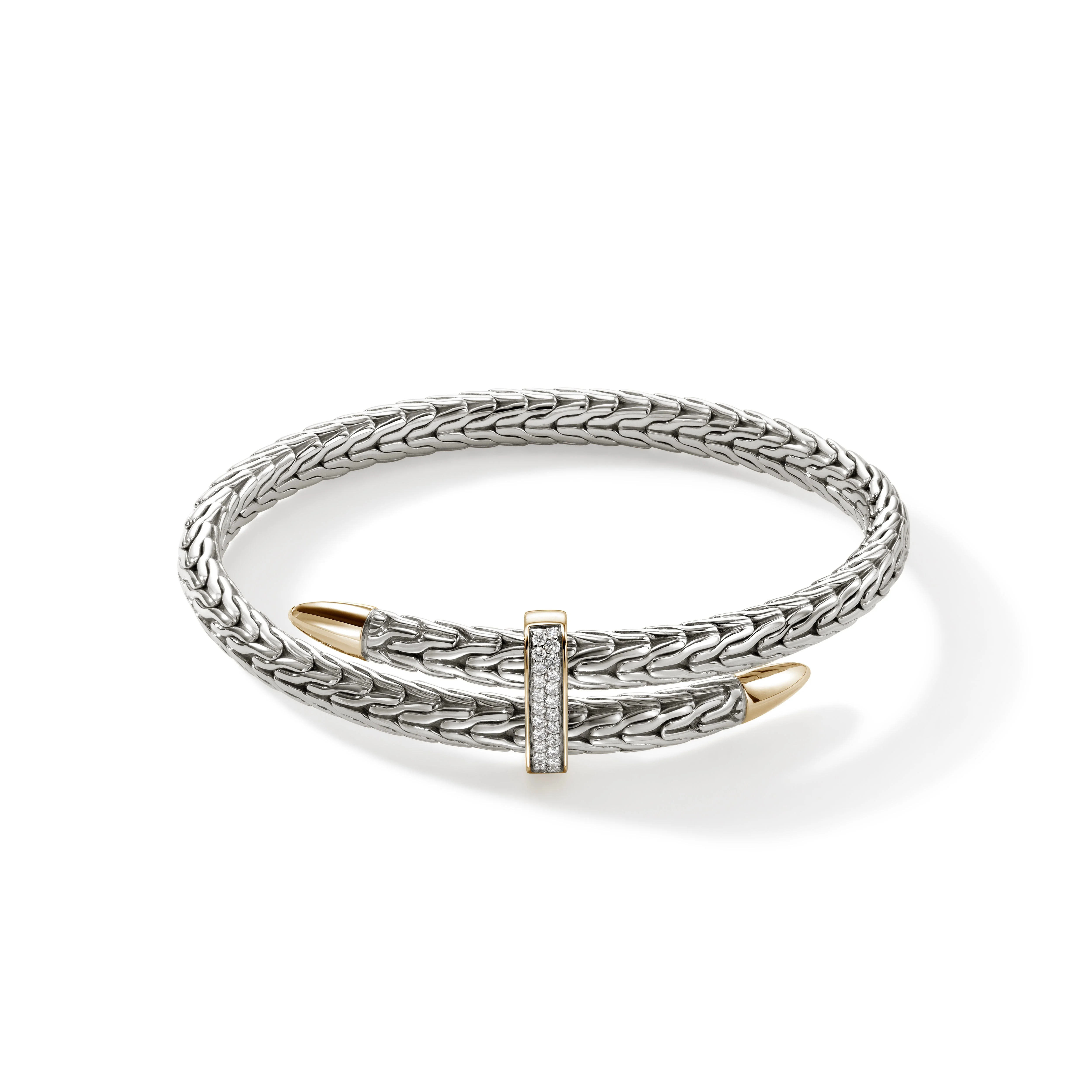 Spear Flex Cuff, Sterling Silver, Gold, Diamonds, 5.5MM - 1
