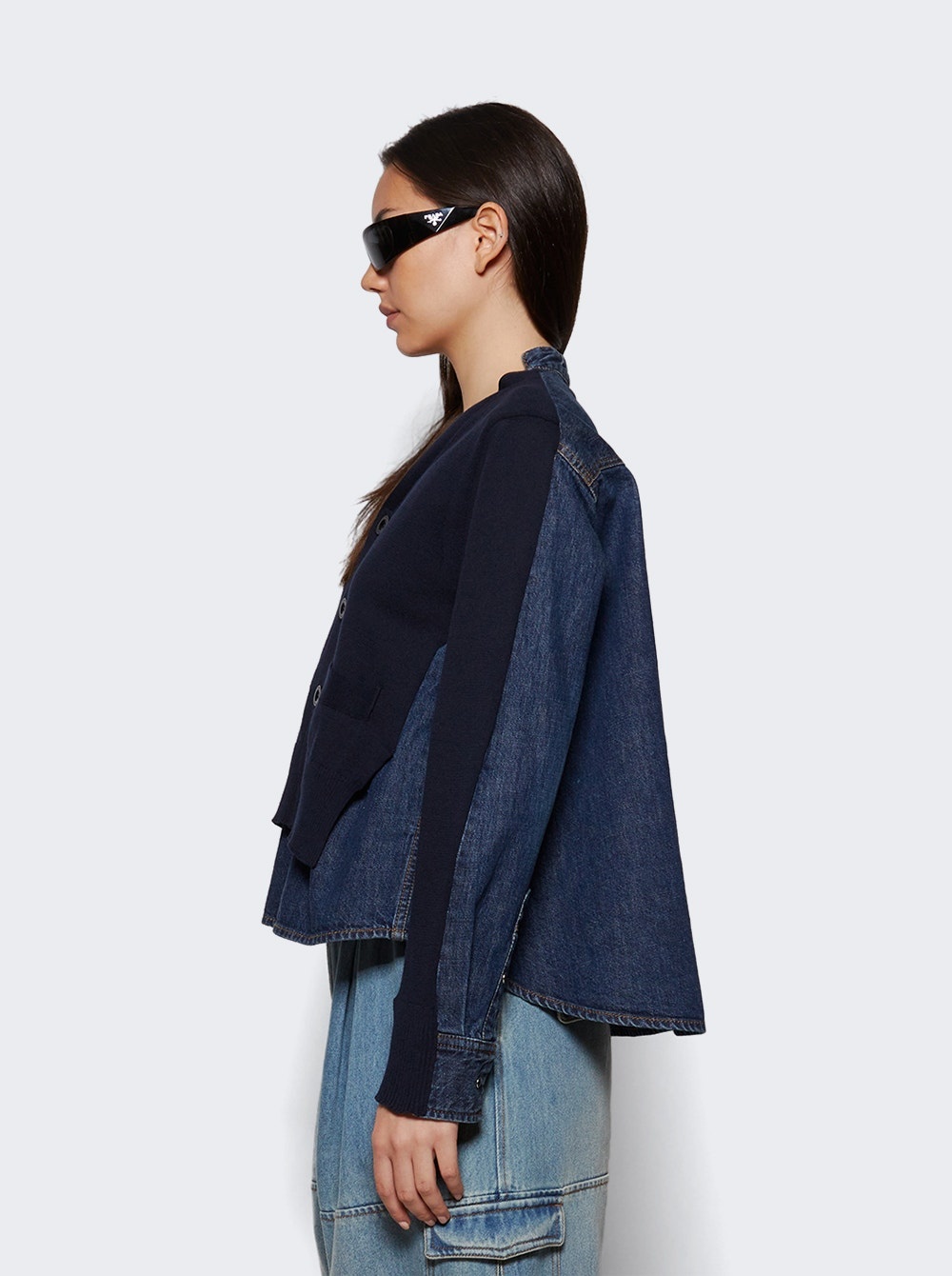 Denim X Knit Cardigan Blue - 3