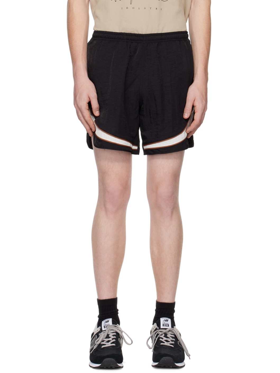 Black Paneled Shorts - 1