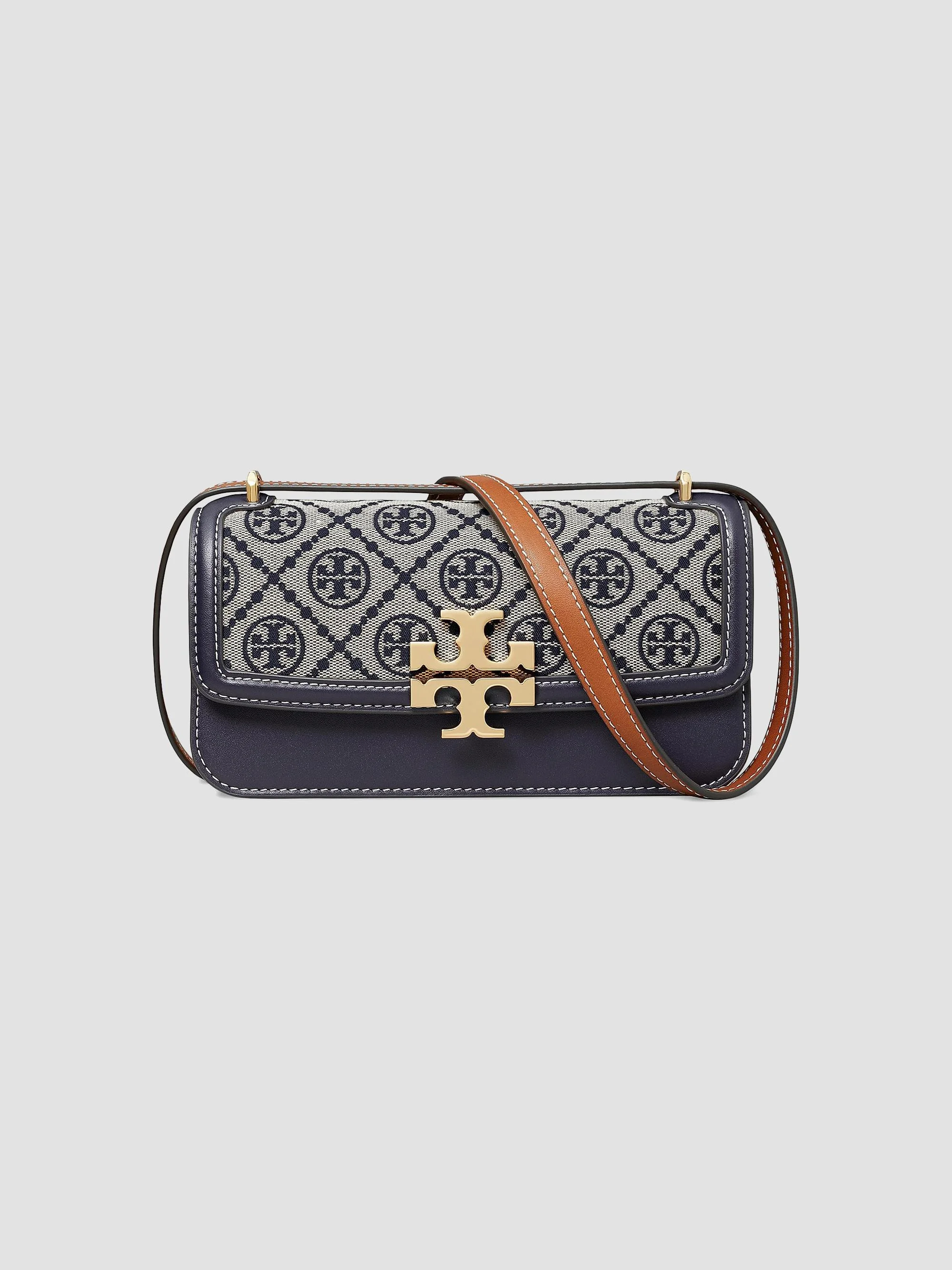 Women's Small Eleanor T Monogram Shoulder Bag - Tory Navy - 1