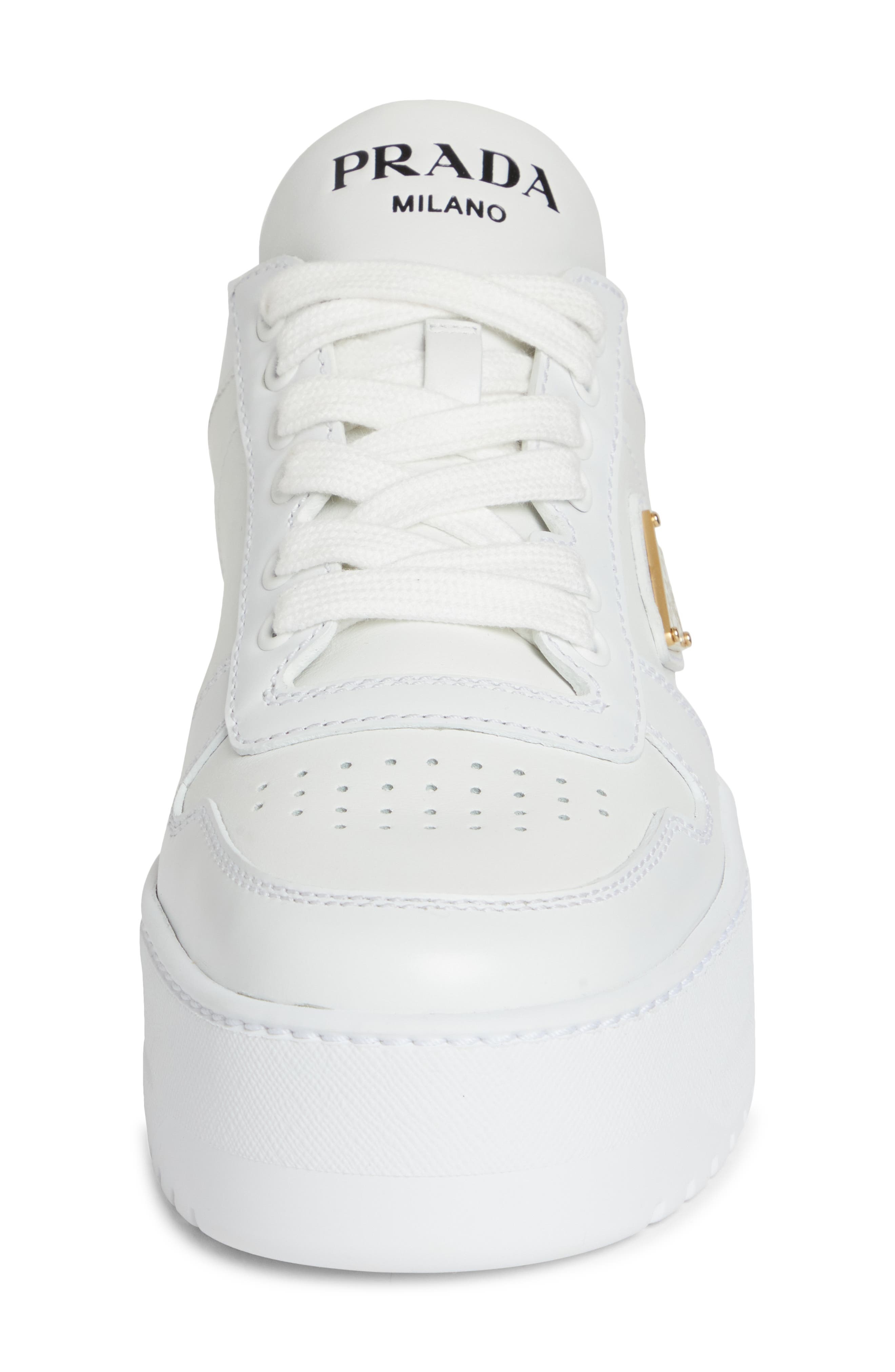 Prada Flatform Downtown Leather Sneaker in Bianco at Nordstrom - 4