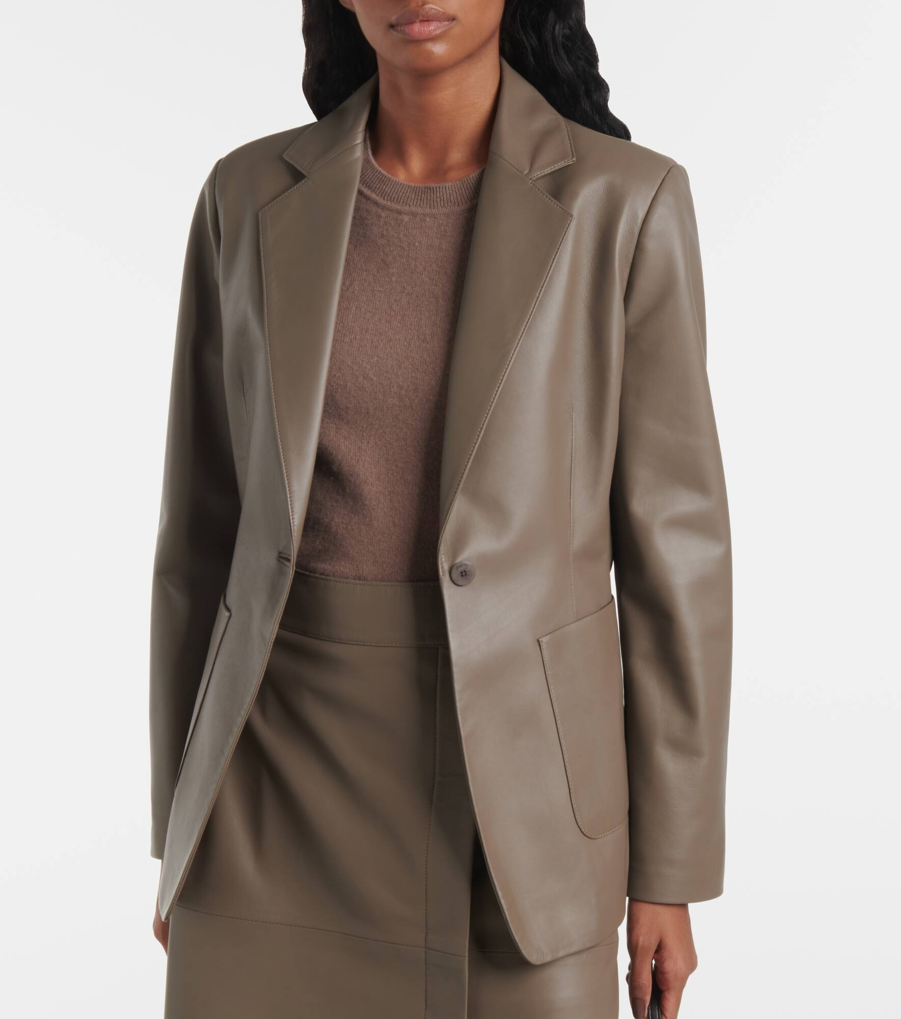 Leather single-breasted blazer - 6