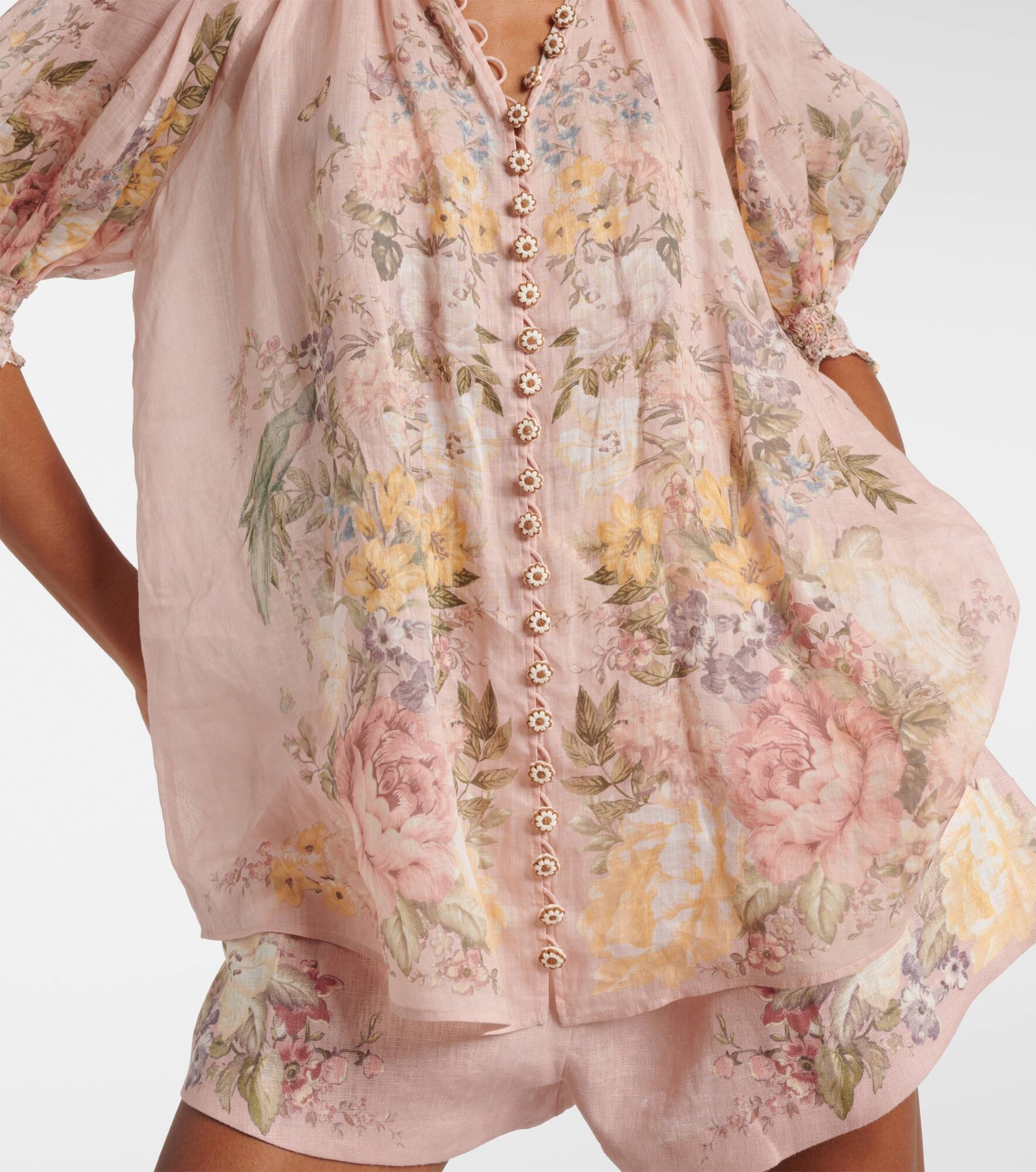 Waverly floral shirred ramie blouse - 5