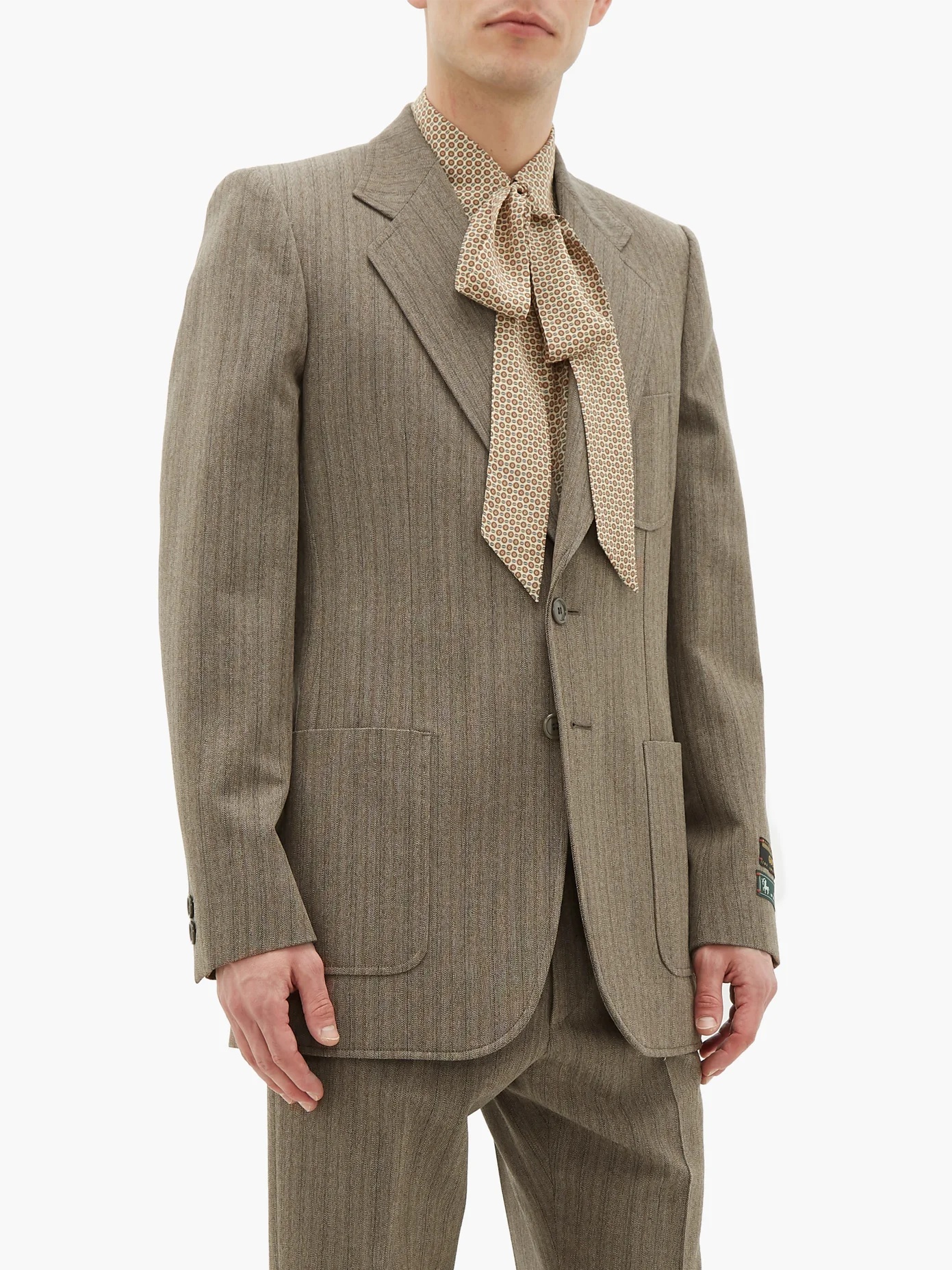 Single-breasted herringbone wool-blend blazer - 6