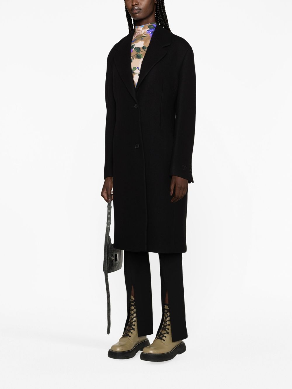 logo-embroidered single-breasted coat - 3