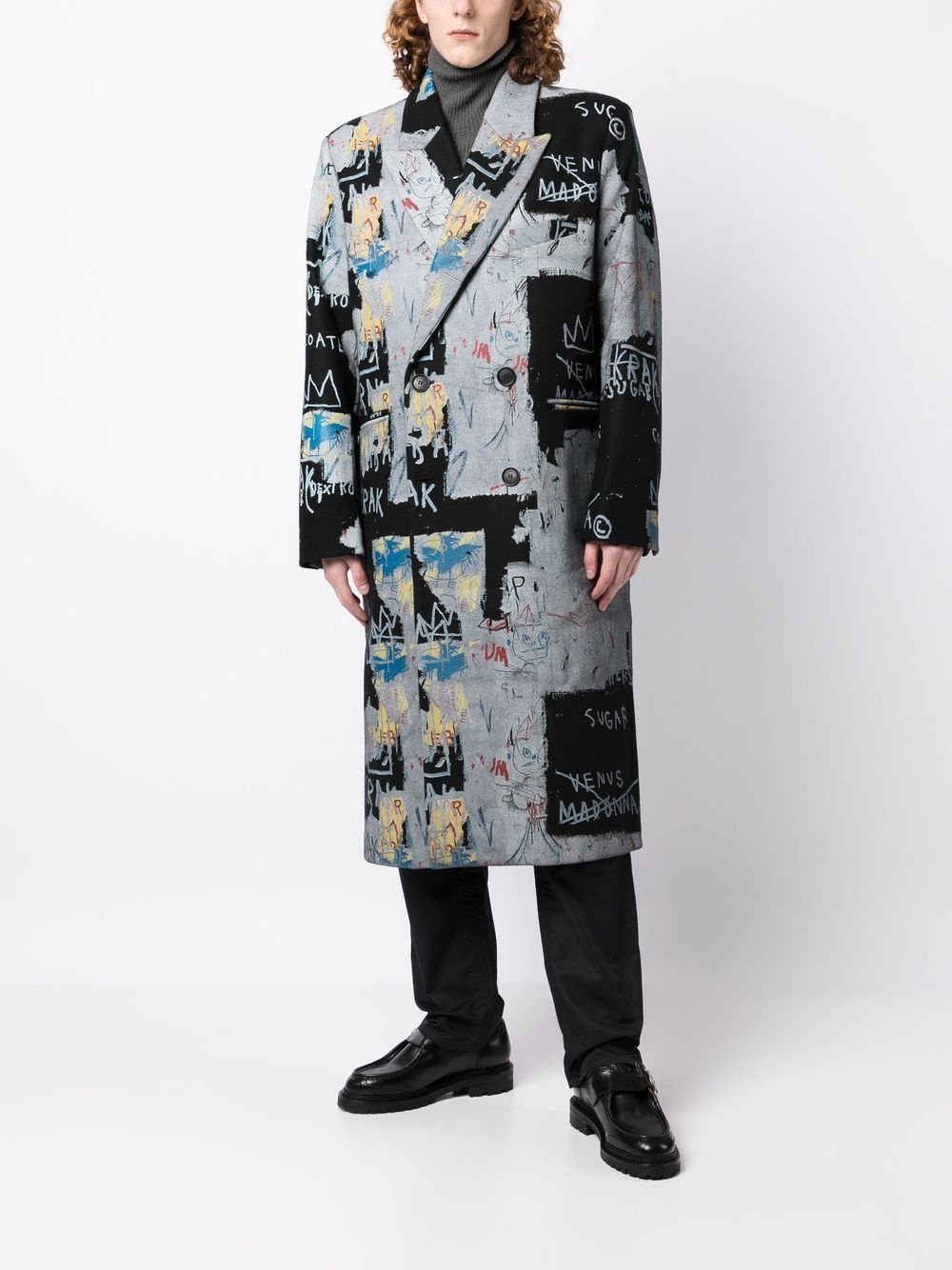 graphic-print double-breasted coat - 2