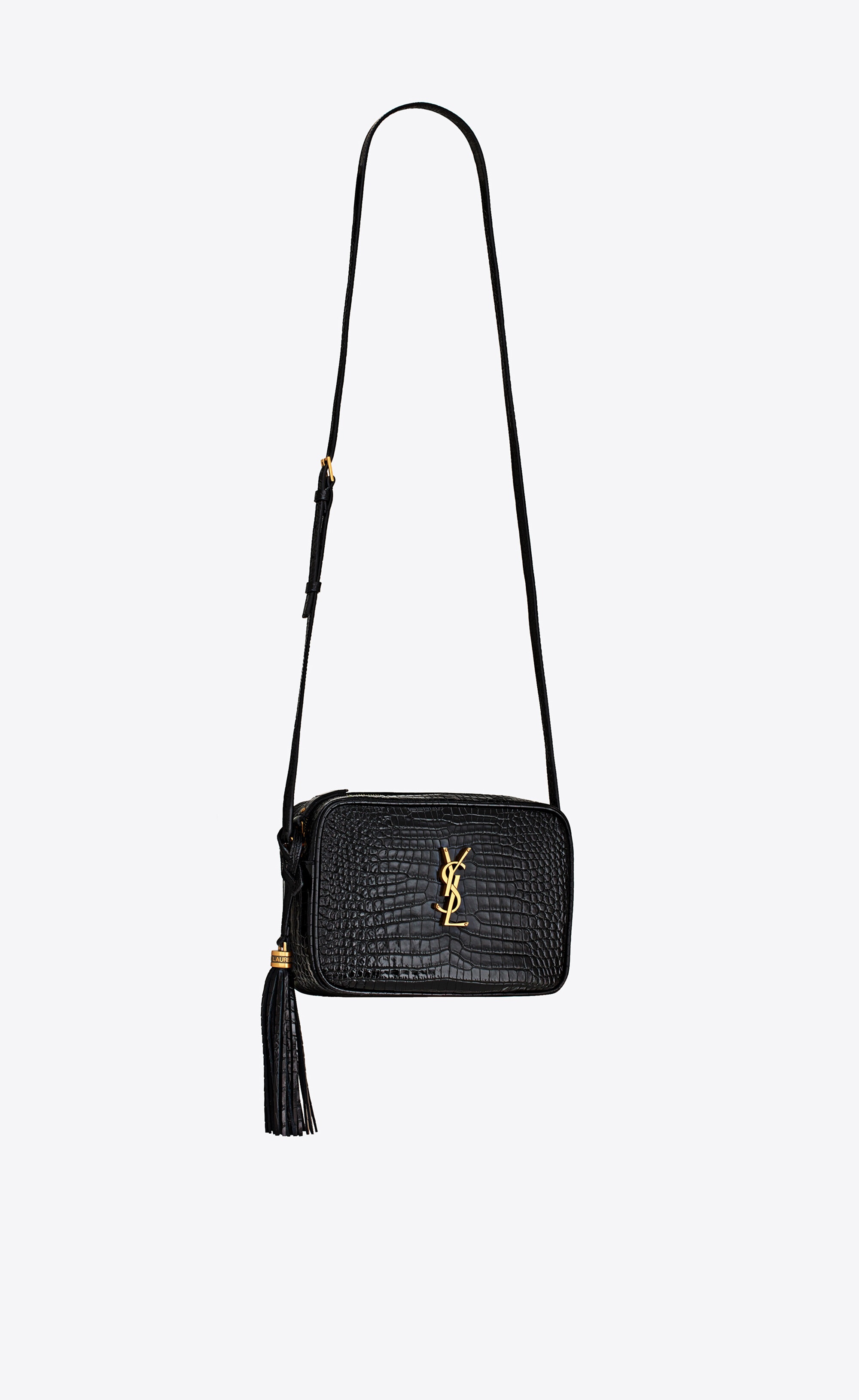 SAINT LAURENT lou camera bag in crocodile-embossed shiny