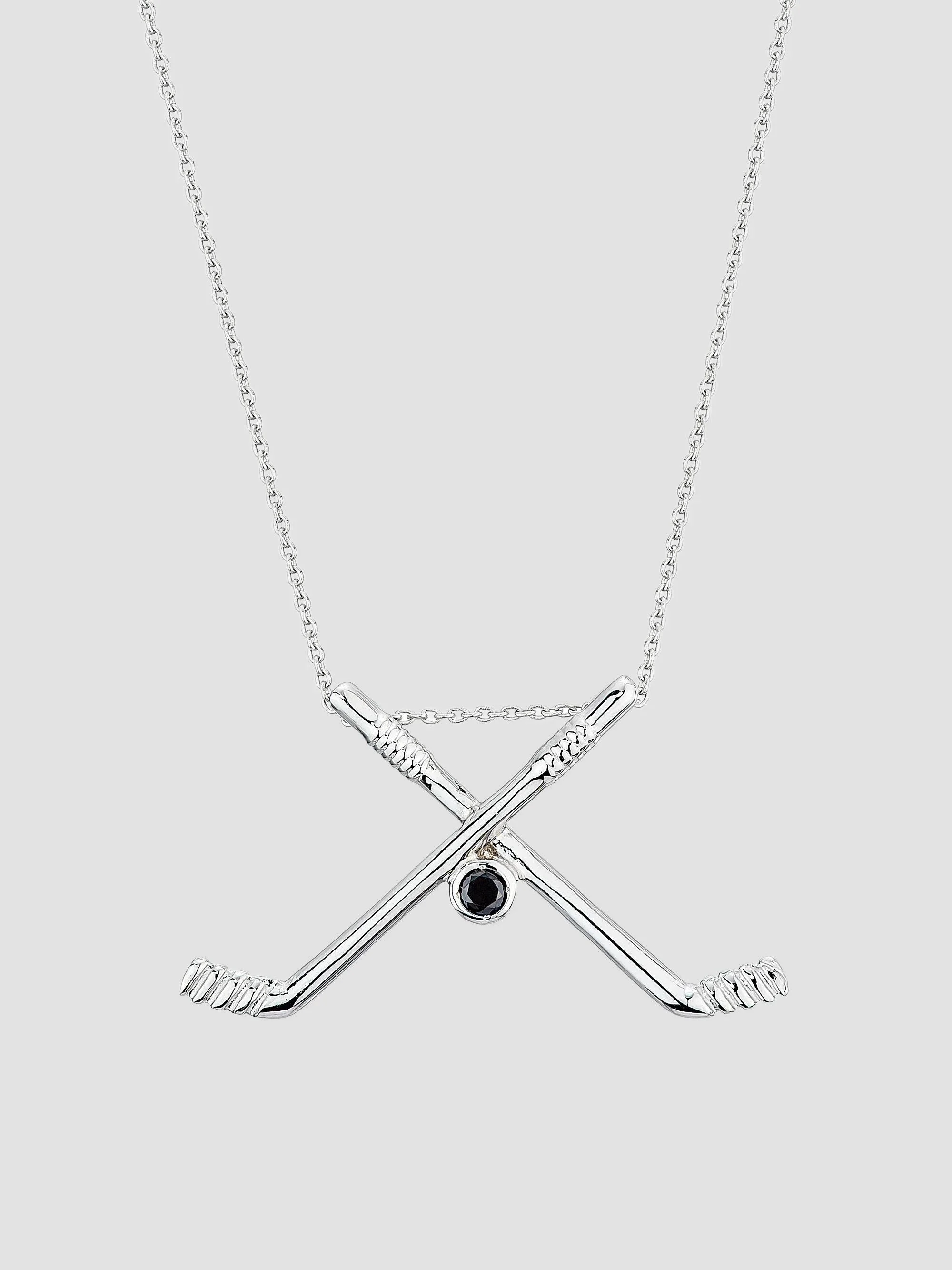 Women's 18K White Gold & 0.07 TCW Black Diamond Hockey Stick Pendant Necklace - White Gold - 1