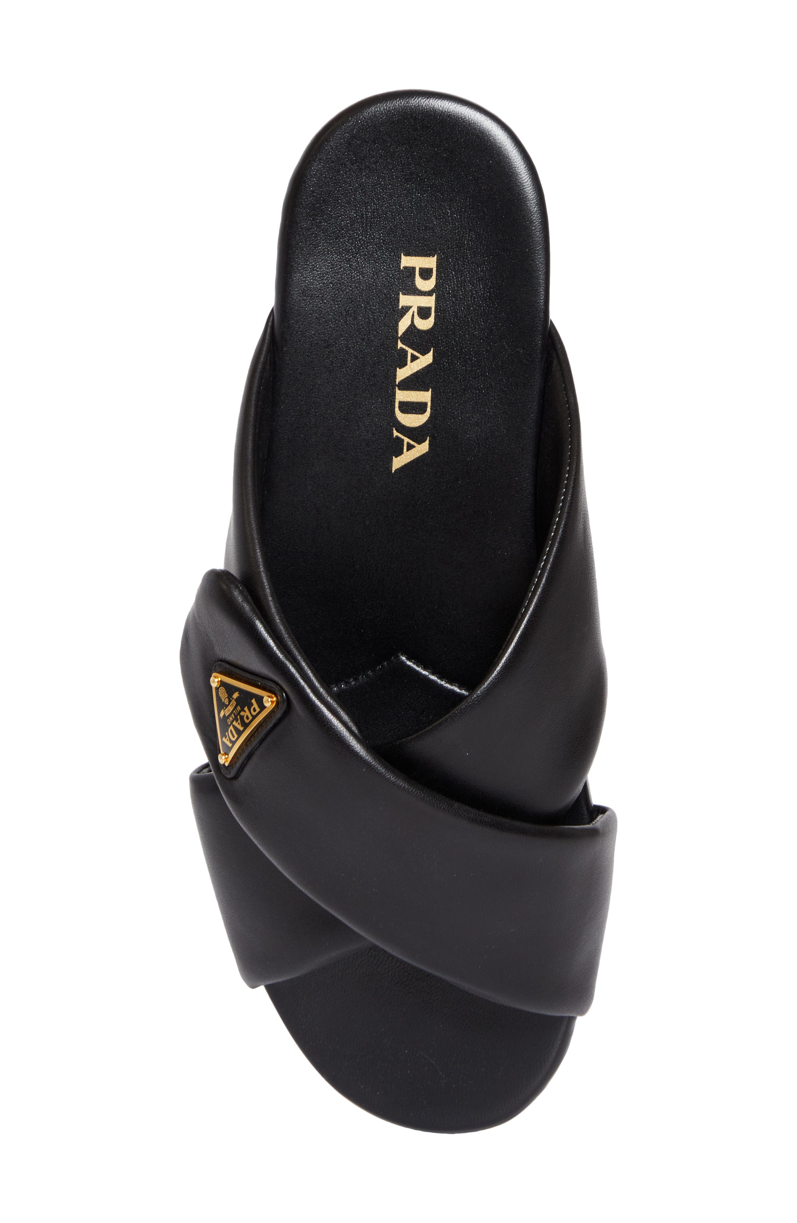 Prada Logo Crisscross Slide Sandal in Nero at Nordstrom - 5