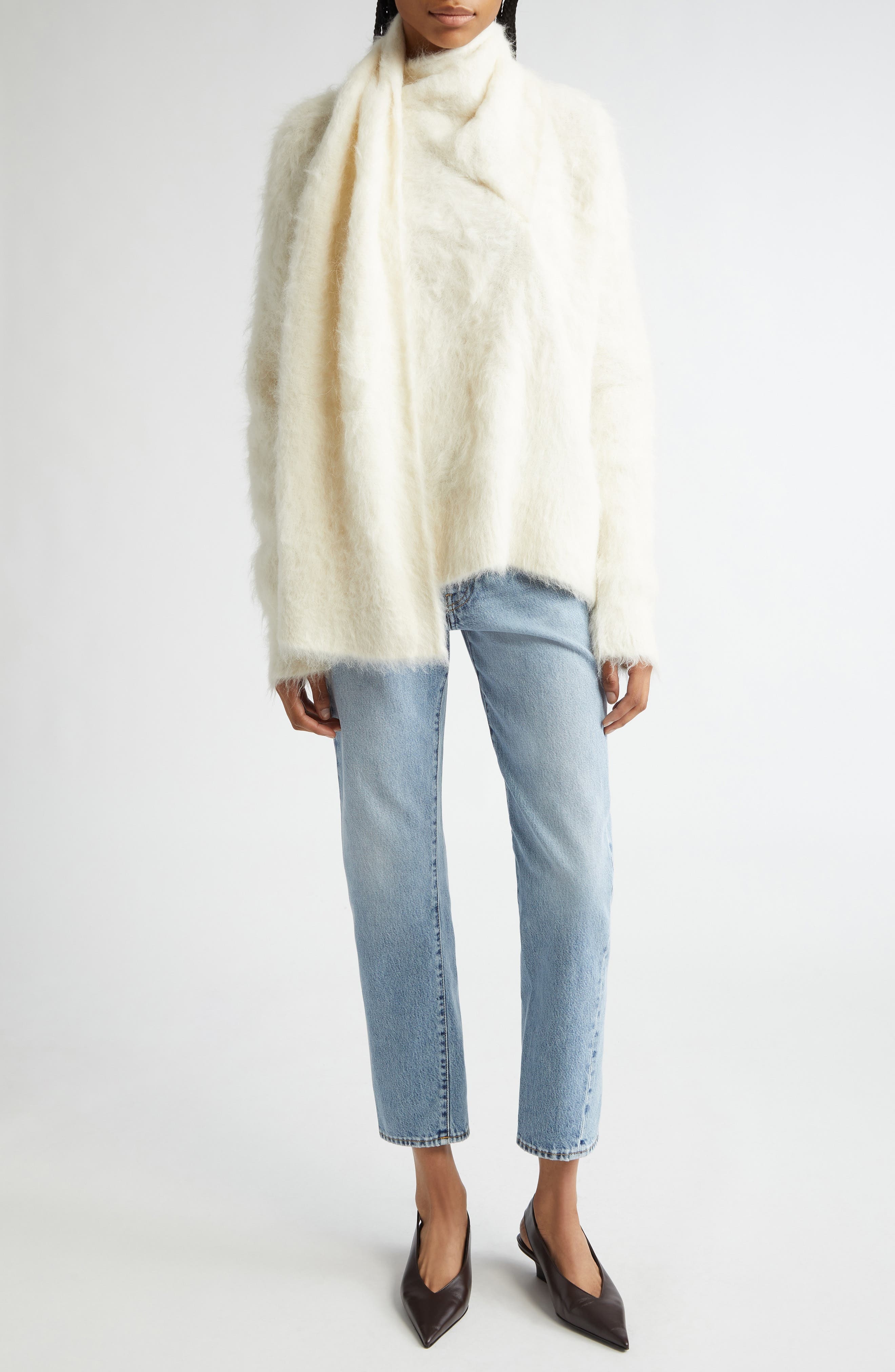 TOTEME Draped Scarf Alpaca Blend Funnel Neck Sweater in Ivory at Nordstrom - 2