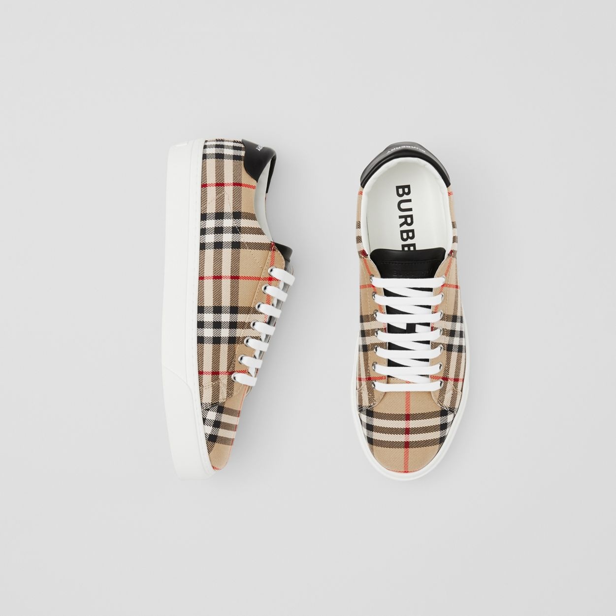 Vintage Check and Leather Sneakers - 2