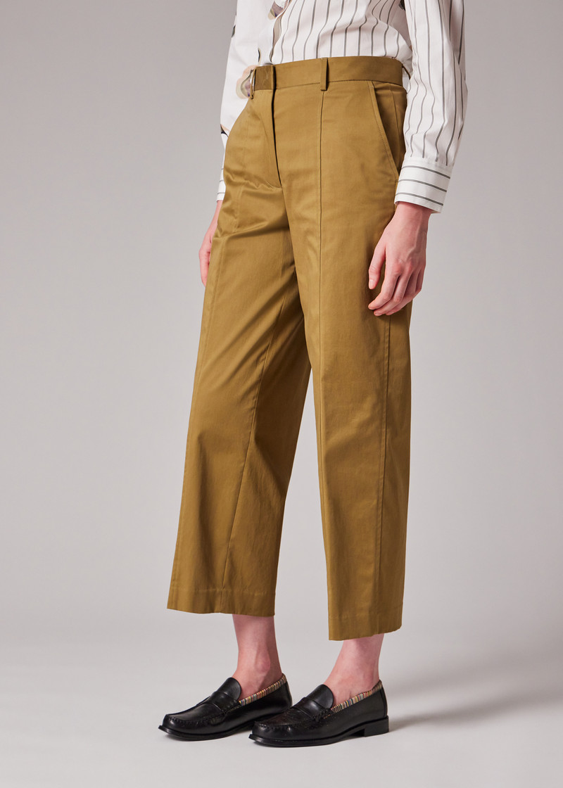 Women's Khaki Cotton Cropped Trousers 3