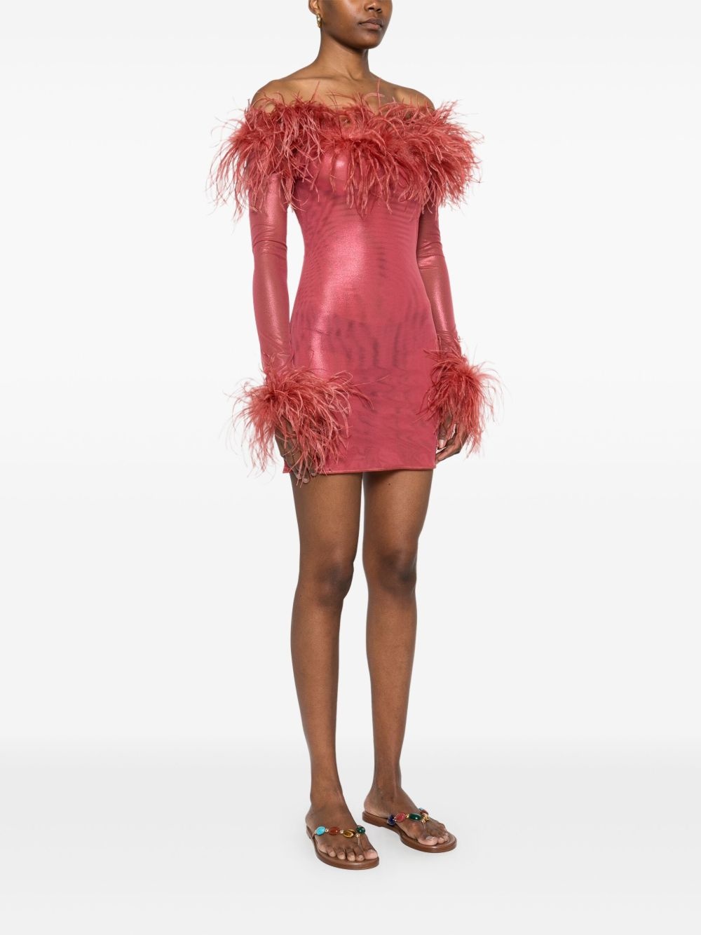 feather-trim mini dress - 3