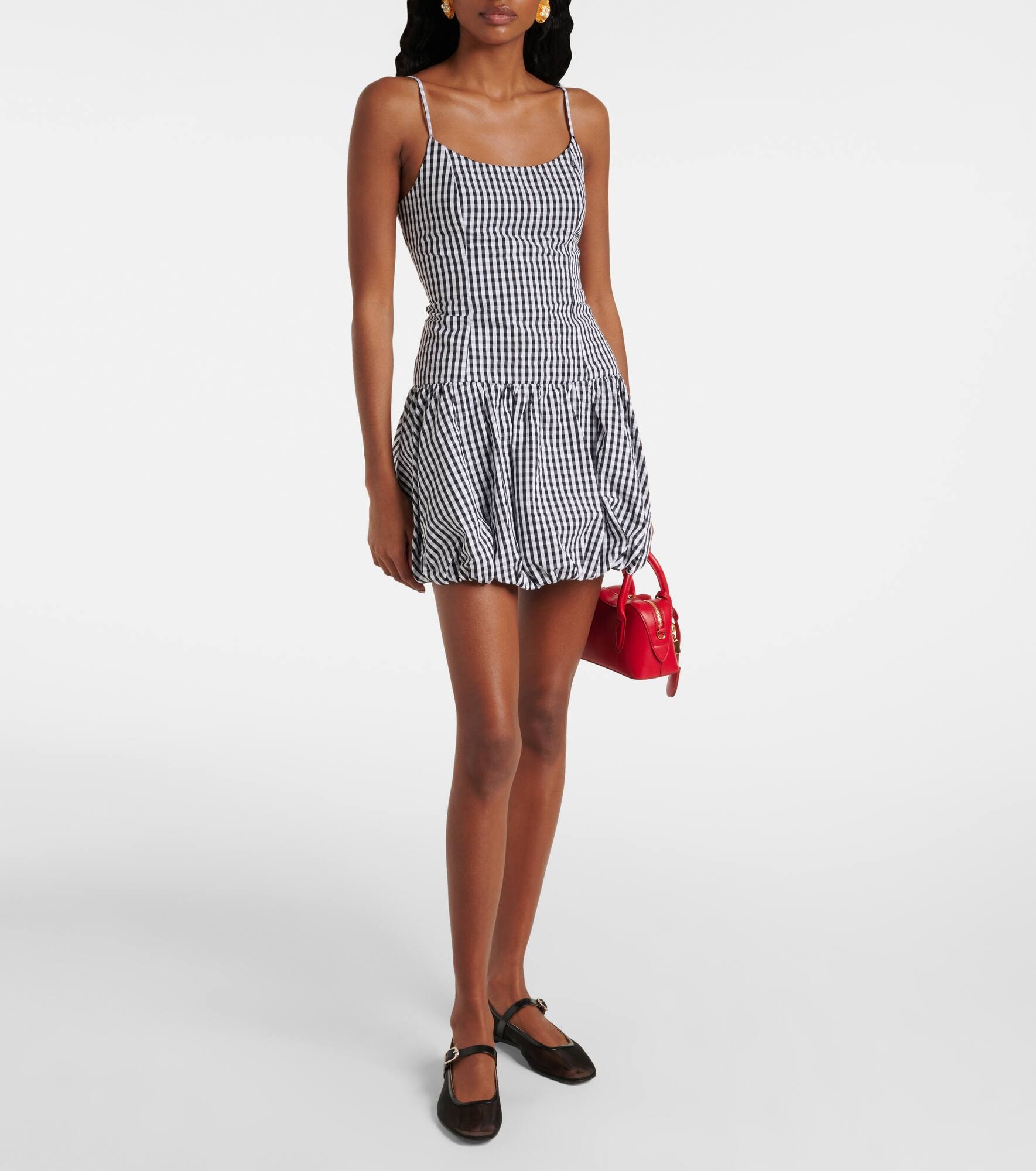 Gingham gathered cotton poplin minidress - 2