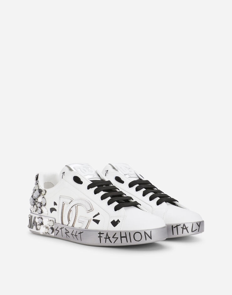 Printed calfskin nappa Portofino sneakers with DG logo and embroidery - 2