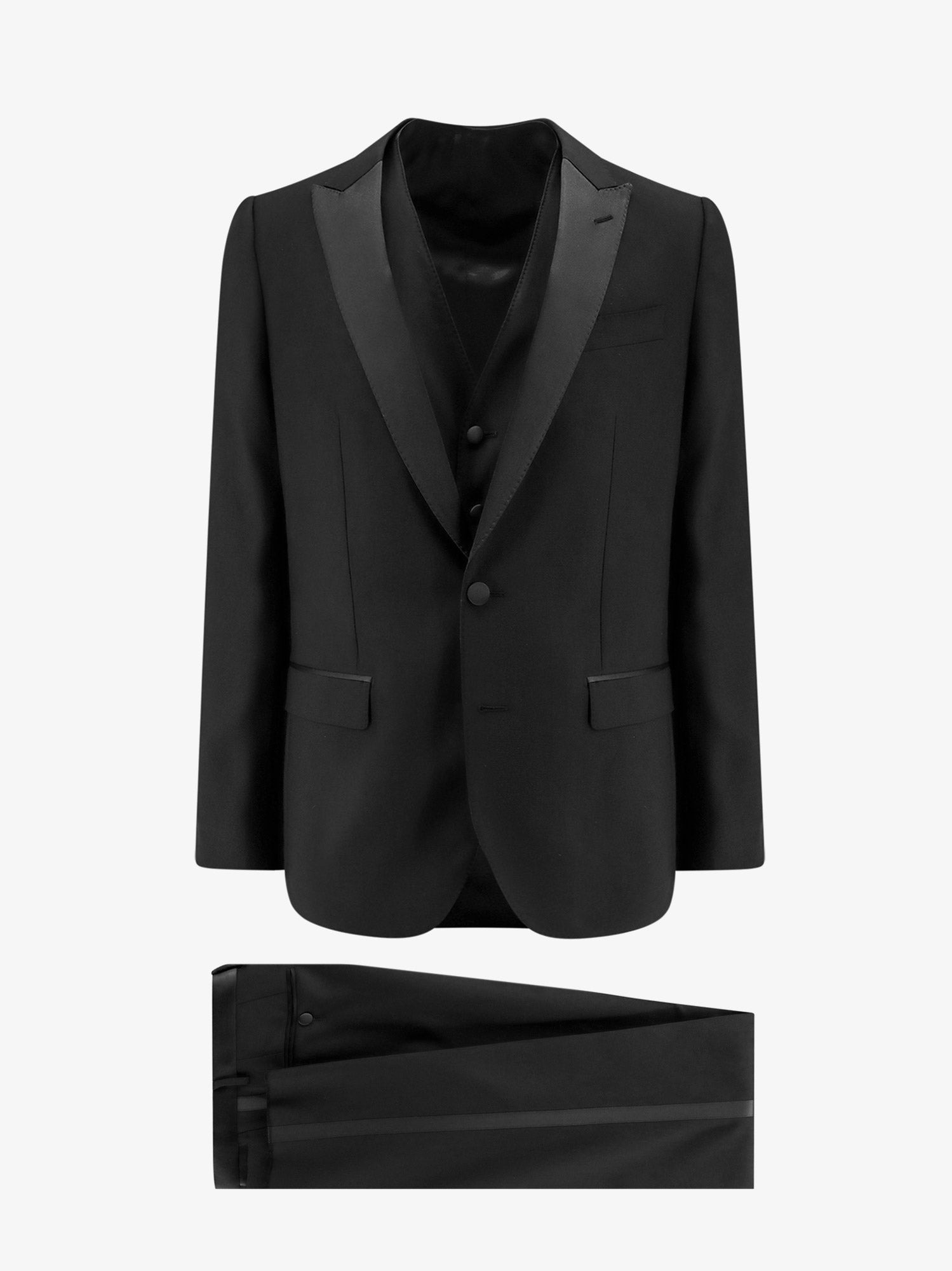 DOLCE e GABBANA - Dolce E Gabbana Virgin Wool Blend Tuxedo With Gilet And Satin Profiles - 1