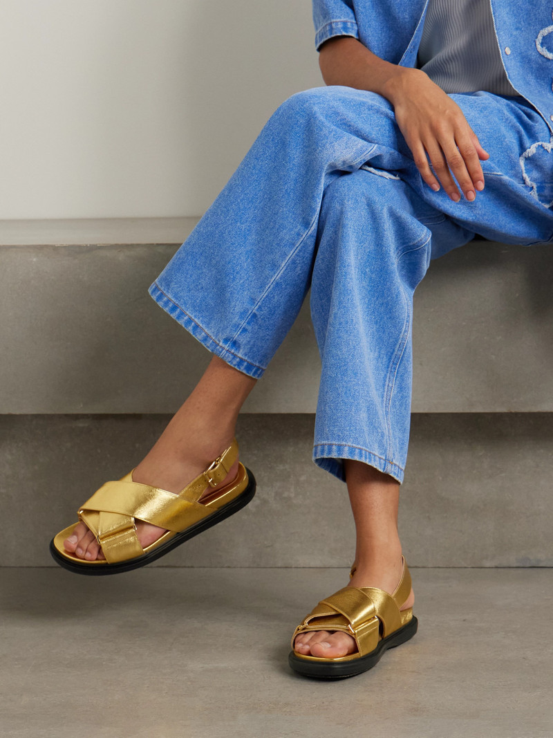 Marni Fussbett Metallic Leather Slingback Sandals outlook