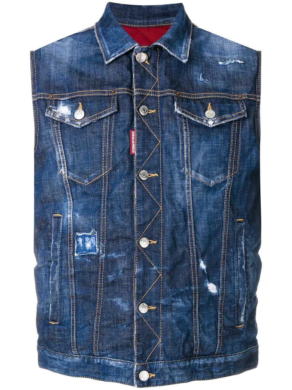 distressed sleeveless denim jacket - 2