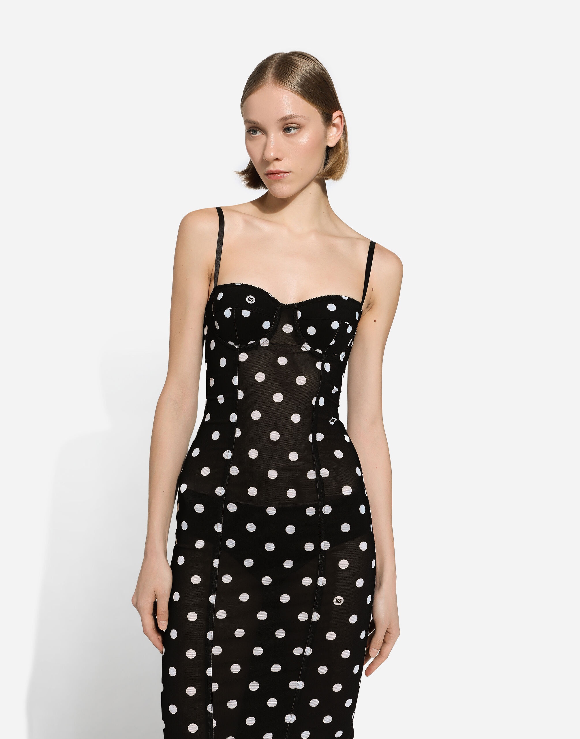 Marquisette sheath dress with polka-dot print and corset details - 4