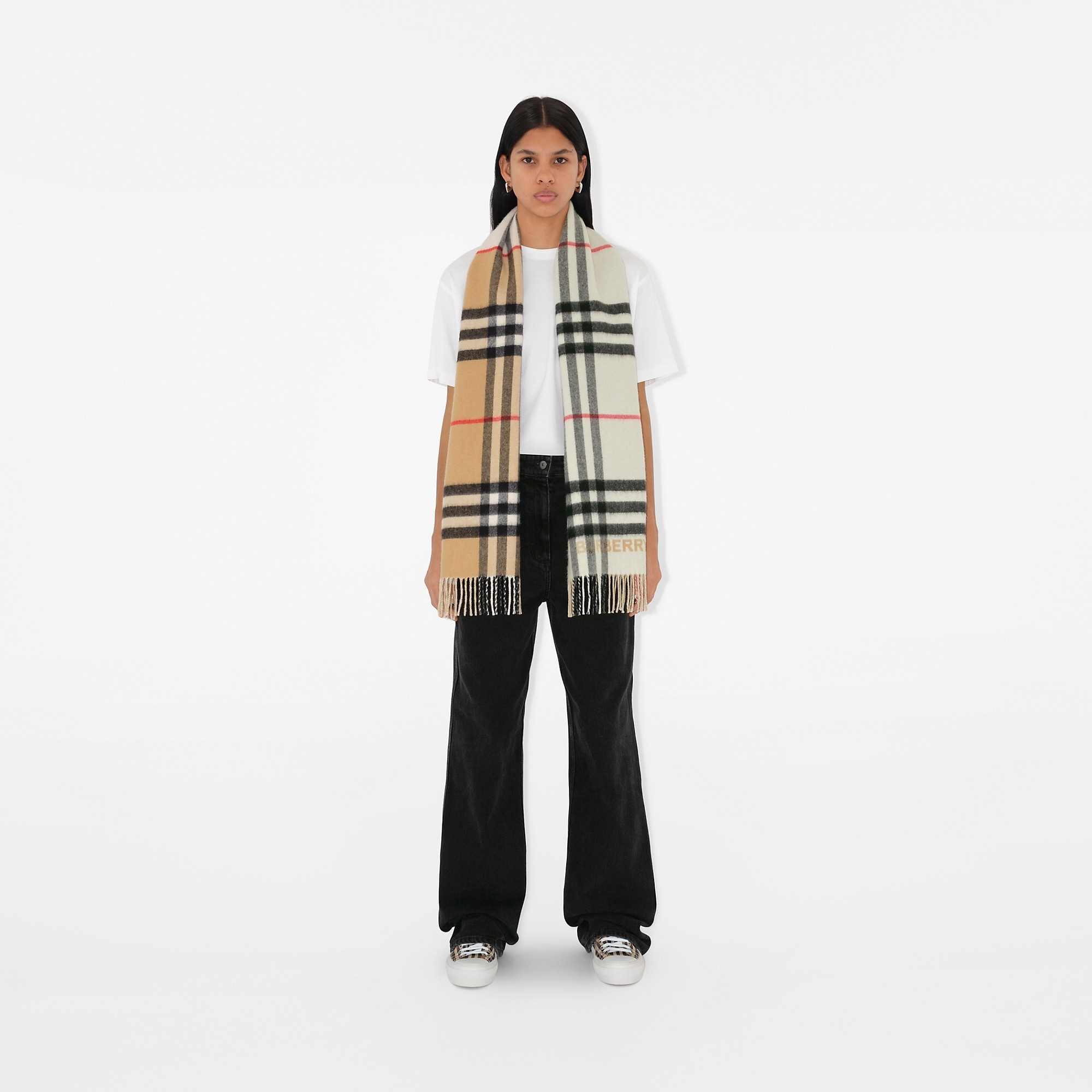 Contrast Check Cashmere Scarf - 3