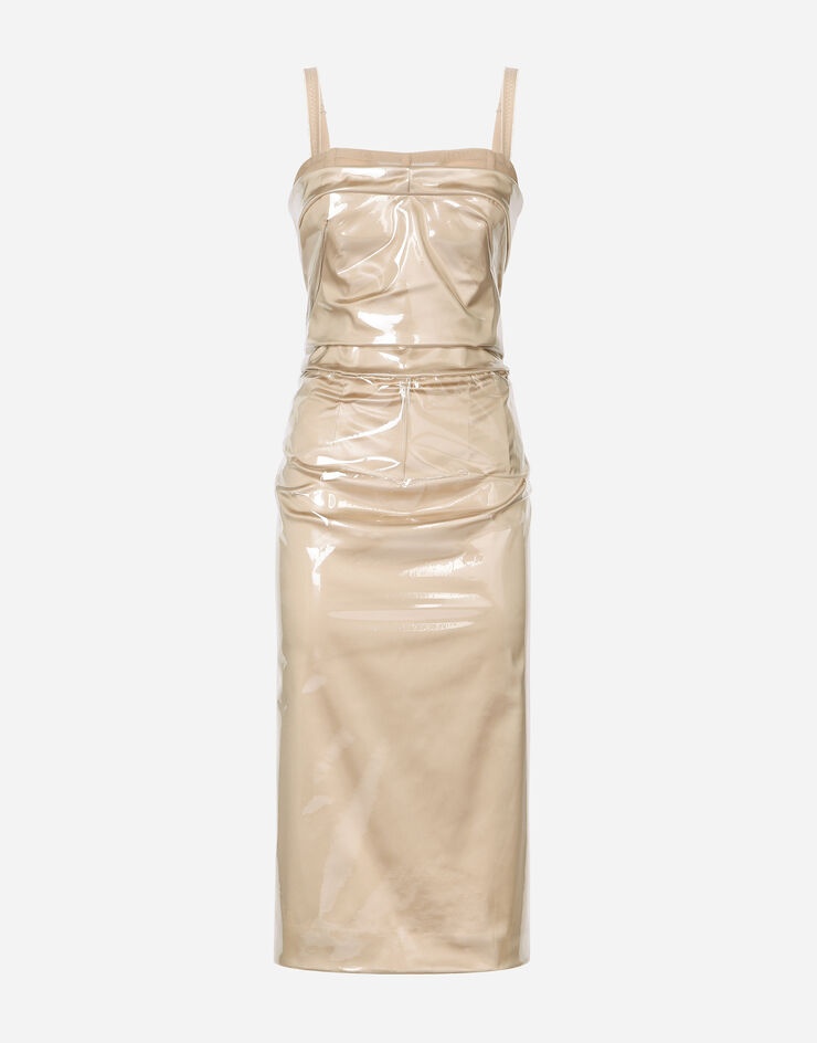 Long satin and PVC calf-length dress - 1