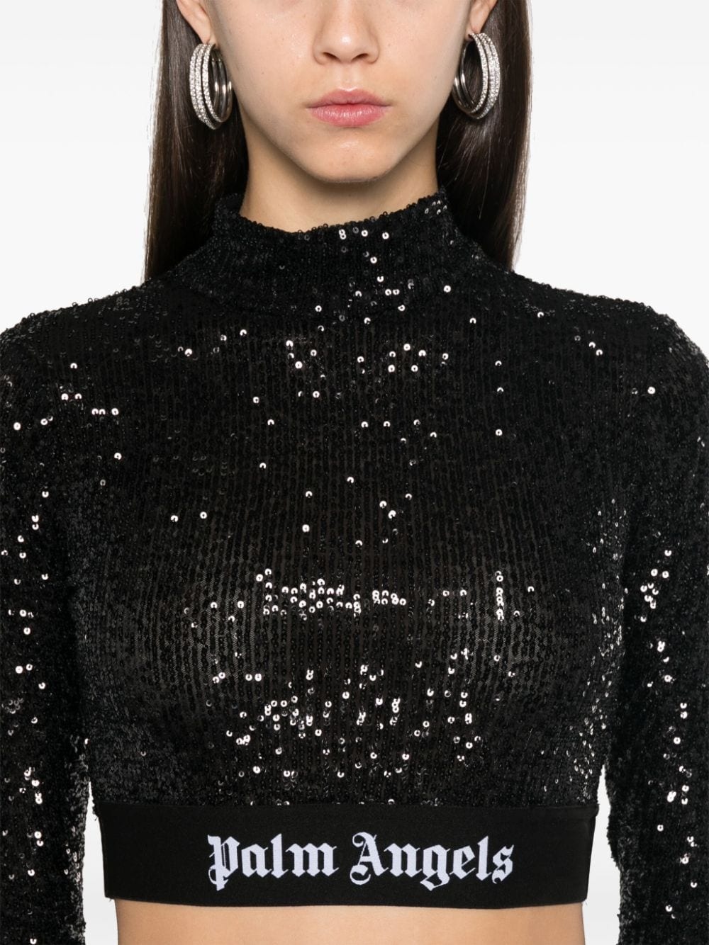 logo-waistband sequined top - 5