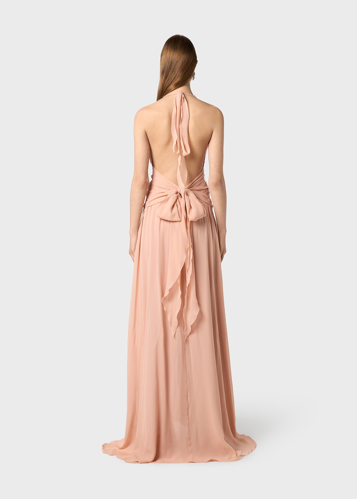 LONG GEORGETTE DRESS WITH RUFFLES AND ROSE DECORATION - 4