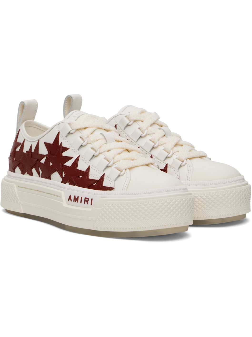 White & Burgundy Stars Court Low Sneakers - 4